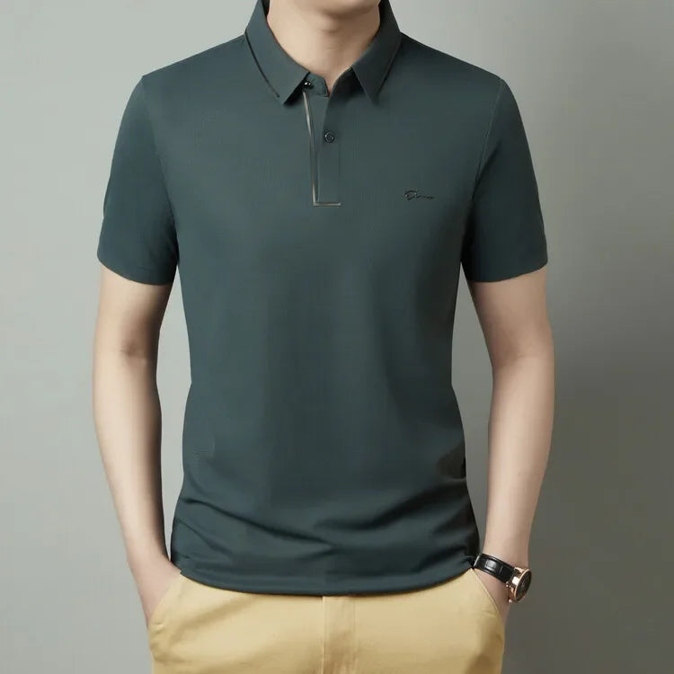 Polo de hombre, sin costuras, prémium, de lujo, tela fresca, casual de negocios, golf, corte ajustado, blusa con cuello, camiseta