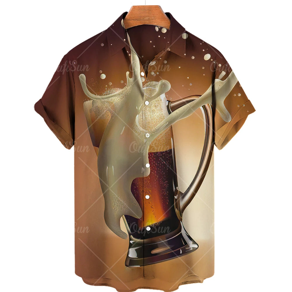 Camisas de Hombre Camisetas de Cerveza para Hombre Camisa Hawaiana de Moda Blusas de Playa Informales para Vacaciones Blusa de Vacaciones Ropa de Hombre Camisa de Verano