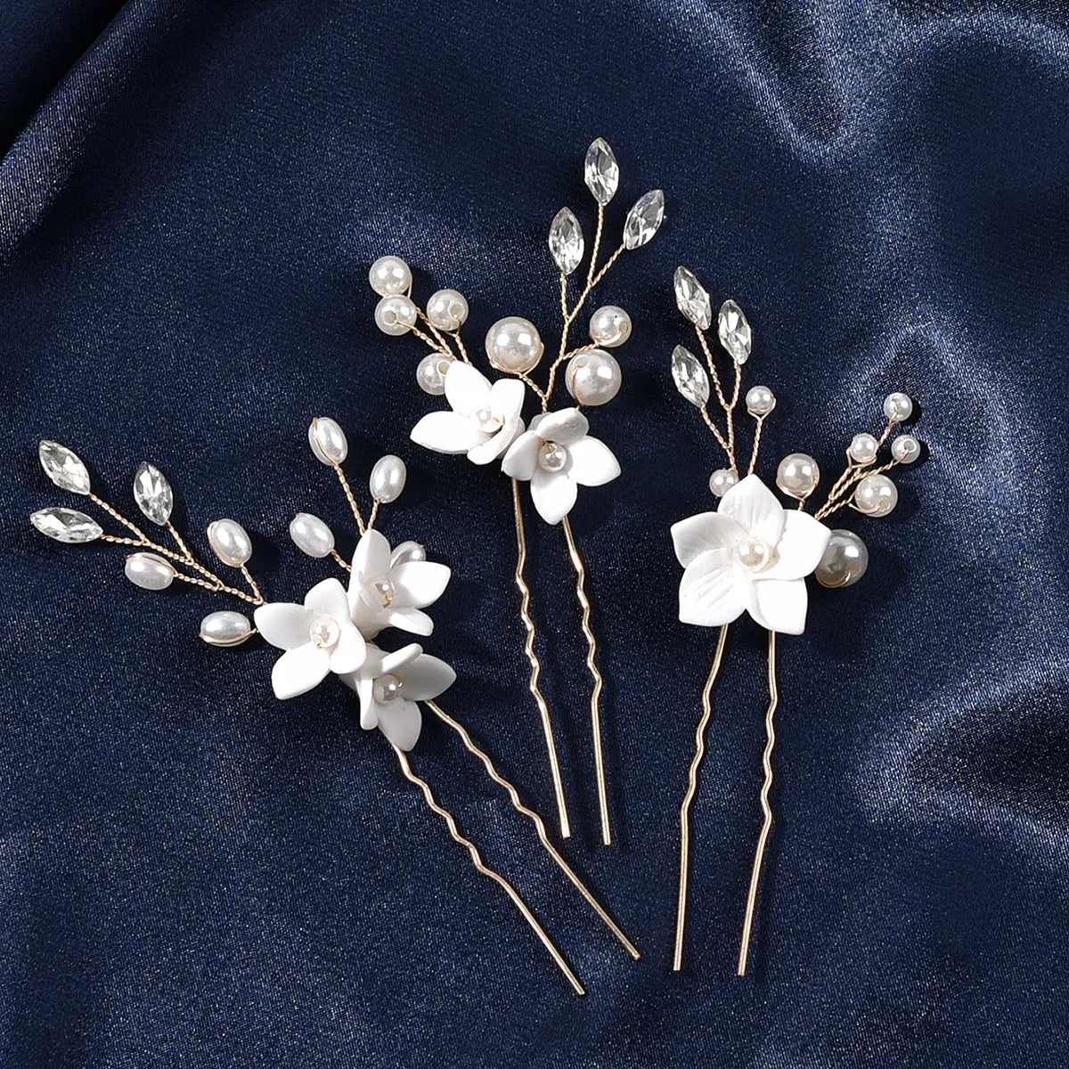 3PCS U-shaped Pearl Flower Hairpin Ladies Bride Fashion Alloy hair accessories Wedding jewelry headpiece