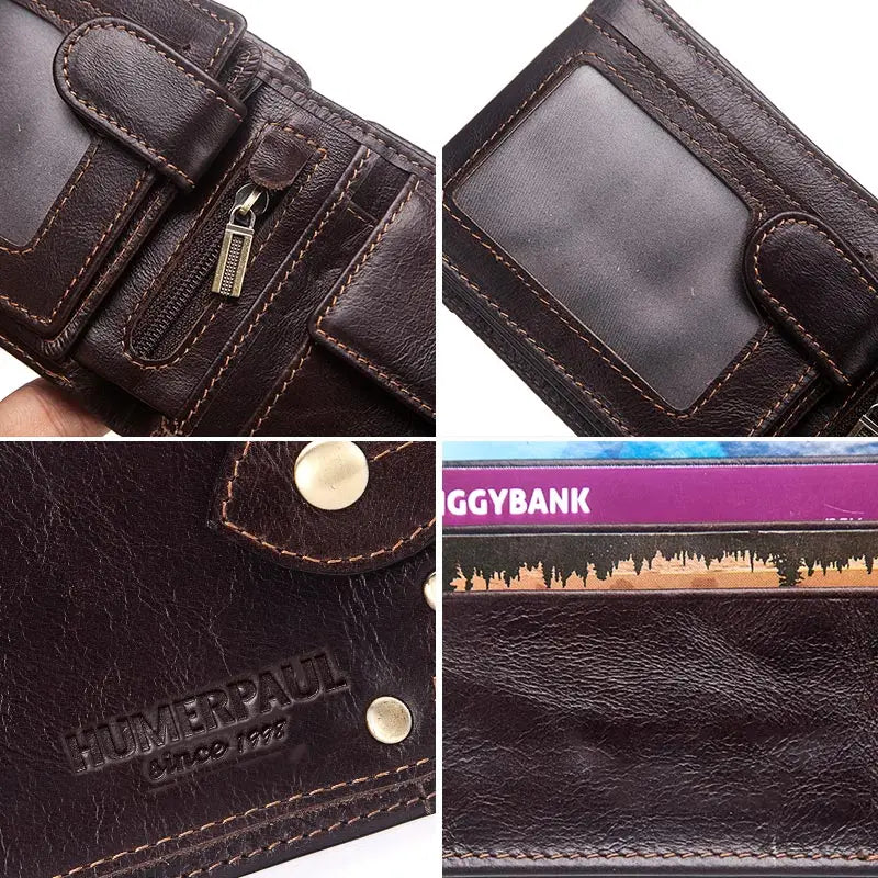 HUMERPAUL Lujosa cartera de cuero 100 % genuino para hombre, delgada, minimalista, duradera, con monedero, bolsillo para monedas, bloqueo de tarjetas de crédito.