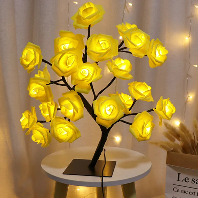 LED-rosenblomstbordlampe USB-juletrelys nattlys hjem fest bryllup soverom dekorasjon morsdagsgave