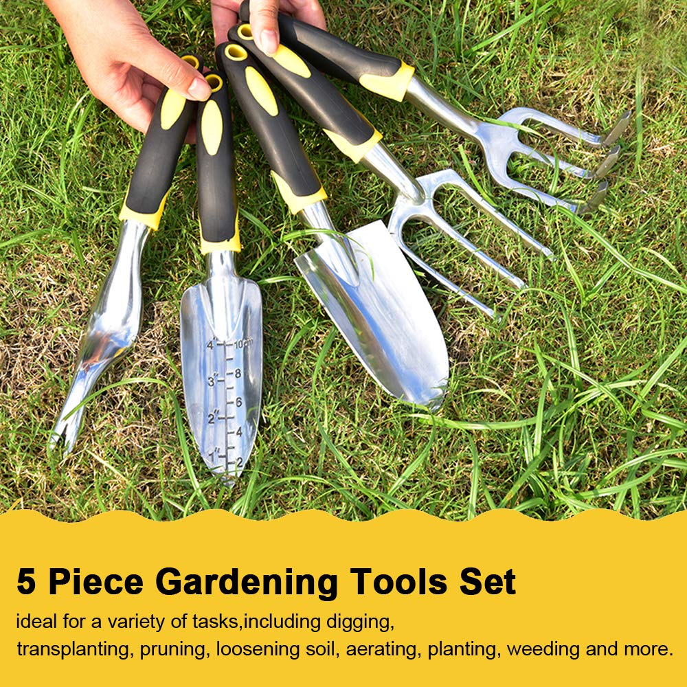 Herramientas de jardinería: paleta de mano, rastrillo, cultivador, desmalezador con mango ergonómico, herramientas de jardinería para césped, tierras de cultivo, trasplante, bonsái.