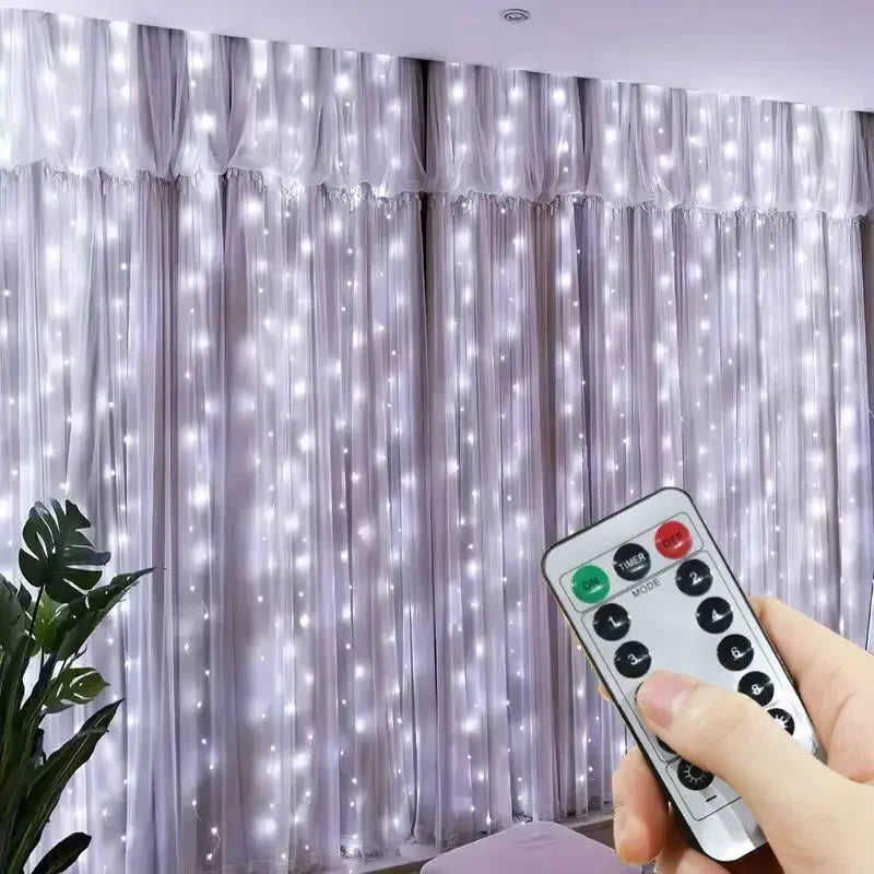 Guirnalda de luces de hadas LED para boda, luces de Navidad, enchufe USB, cortina, cadena de luces, decoración navideña, fiesta de cumpleaños, decoración de pared