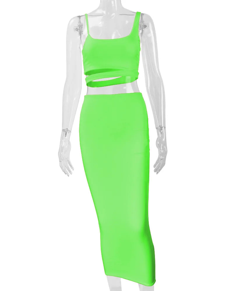 Conjuntos de faldas de verano para mujer, top corto sin tirantes con aberturas + conjuntos de falda ajustada elástica de cintura alta, trajes de dos piezas sexys para mujer a la moda