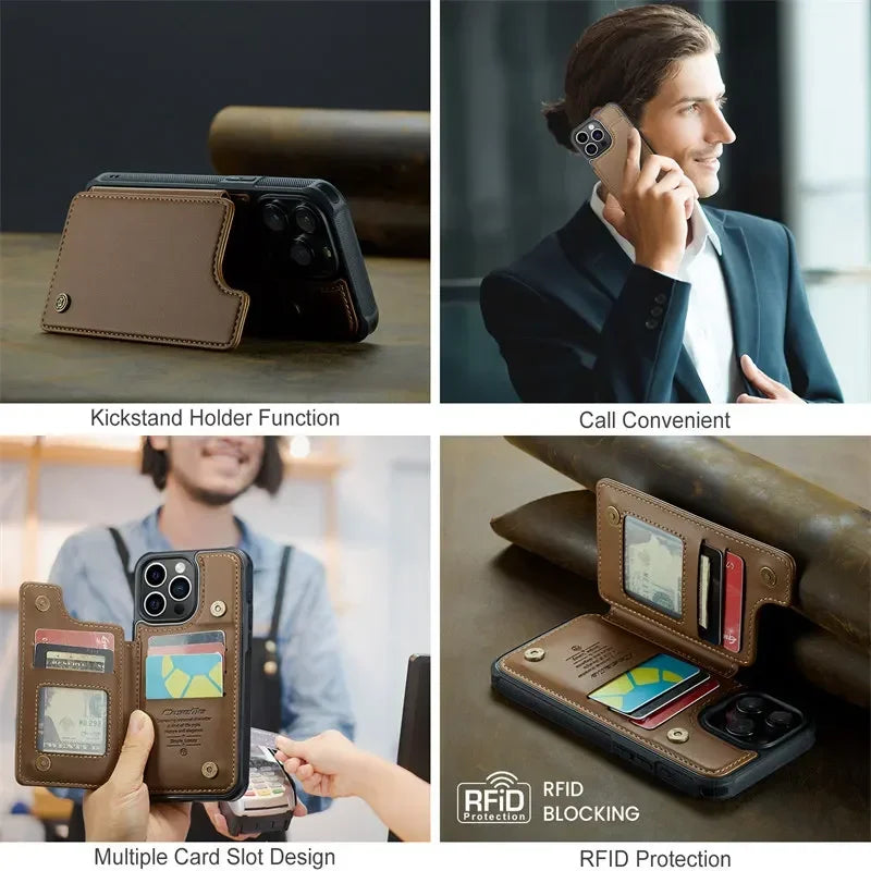 Étui de téléphone CaseMe à rabat en cuir pour iPhone 17 Pro Max 16E 16 Plus 15 14 13 12 11 XR X XS - Portefeuille magnétique avec porte-cartes et coque arrière