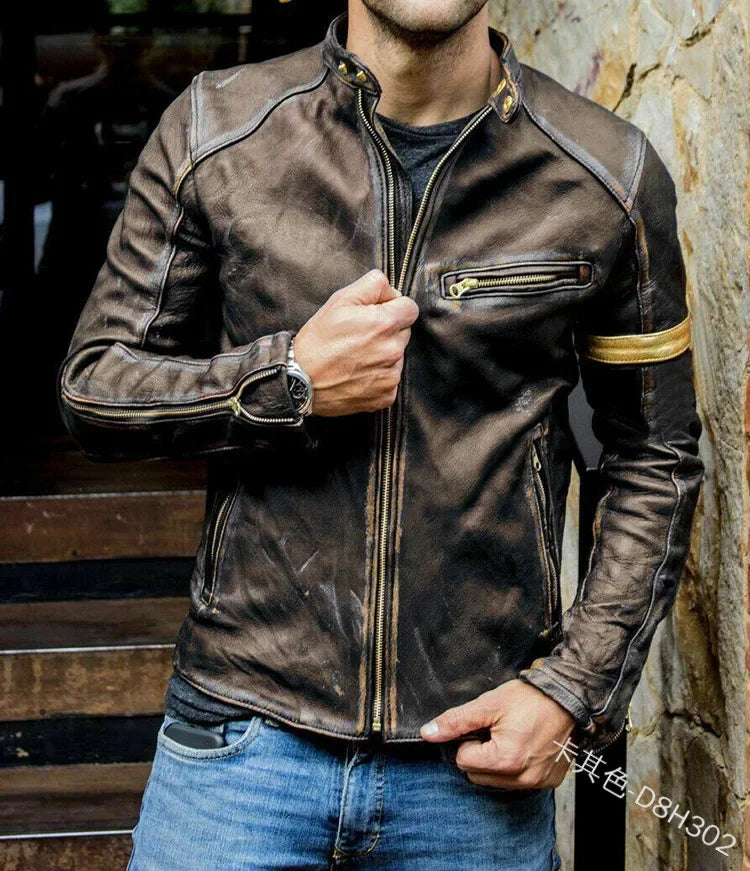 Ropa de cuero casual de hombre europea y americana, chaquetas de motorista con cuello alto para jóvenes a la moda con estilos únicos. S-5XL