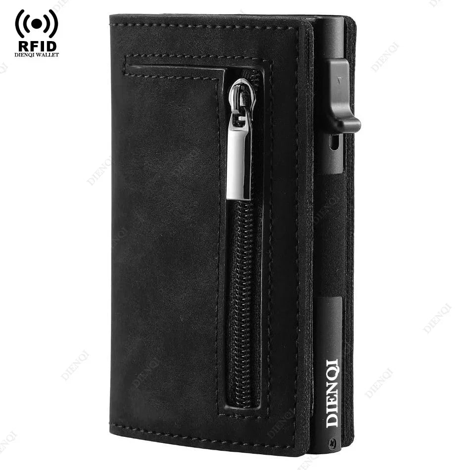 Cartera de lujo con bloqueo RFID para hombre, tarjetero, cartera, tarjetero de metal, aluminio, delgado, minimalista, inteligente