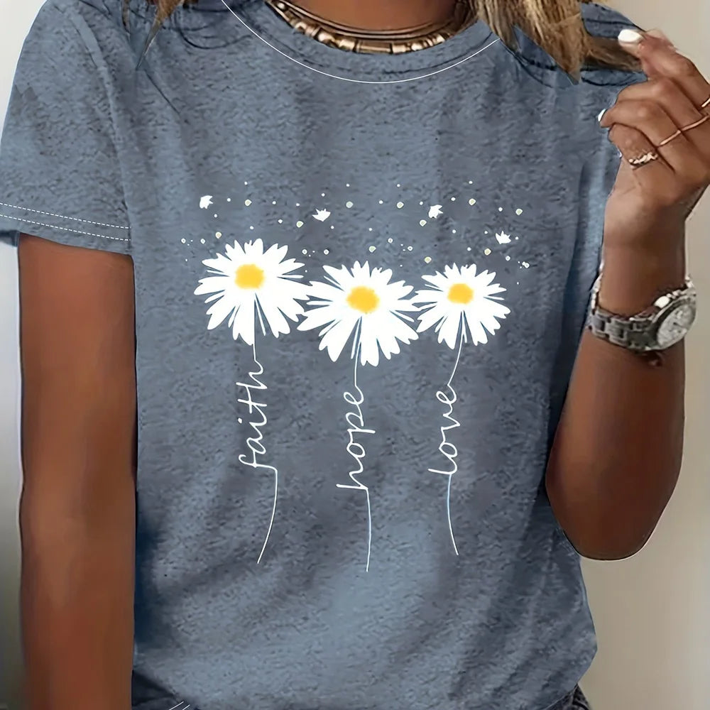 Camiseta floral con bloques de color – Estilo informal y veraniego