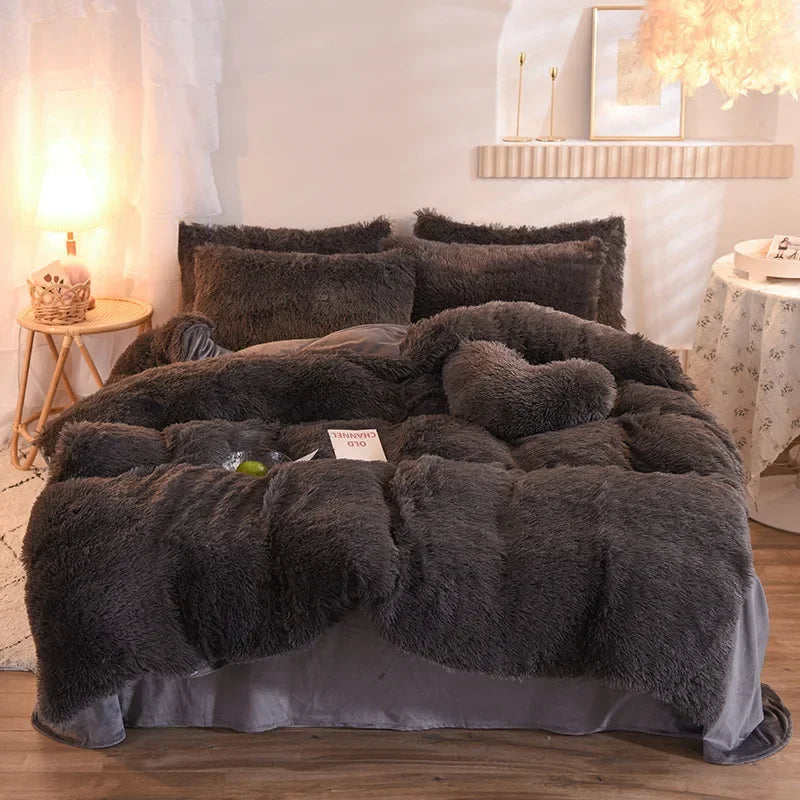 Juego de funda nórdica de felpa de lujo de 3/4 piezas – Ropa de cama cómoda y suave, perfecta para el confort del dormitorio, ideal para habitaciones de invitados y estética de dormitorios universitarios.