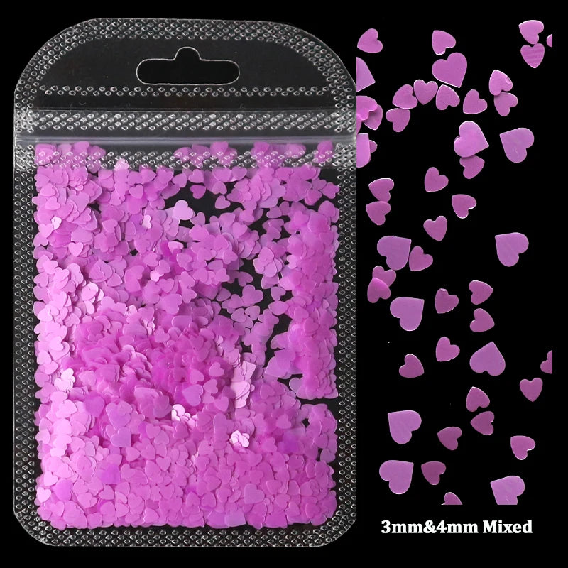 2g Holographic Nail Art Glitter Shiny Sweet Love Red Heart Flakes Sequins 3D Nail Paillette Manicure Valentine's Day Decorations