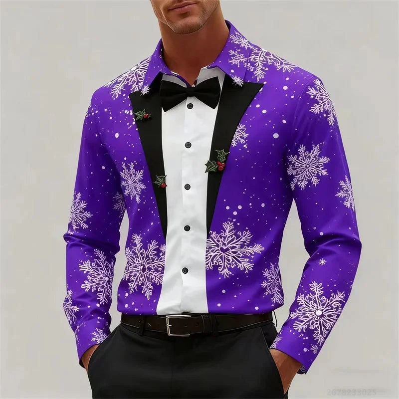 Camisa 3D de Navidad para Hombre – Festiva, Elegante y Lista para la Fiesta