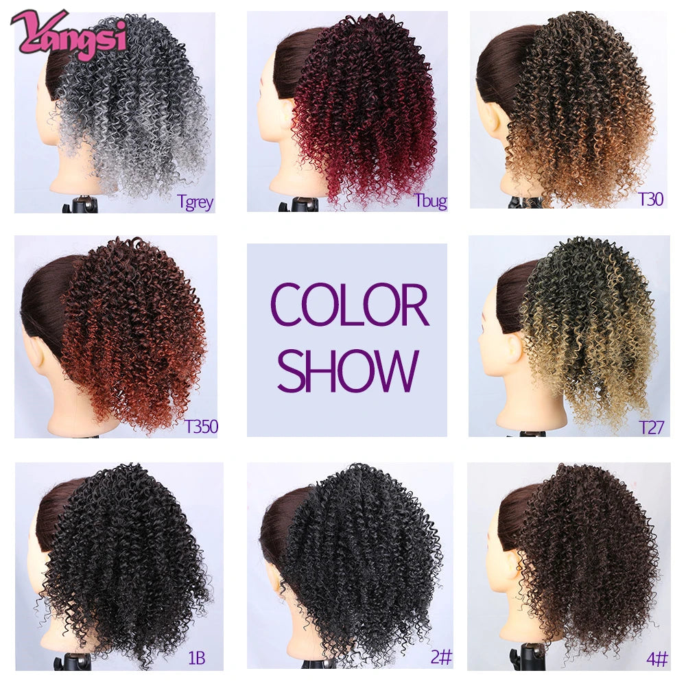 Afro Curly Ponytail for Black Women Drawstring Ponytail Kinky Synthetic hair Extension Ombre Bug Color Clip in For Party