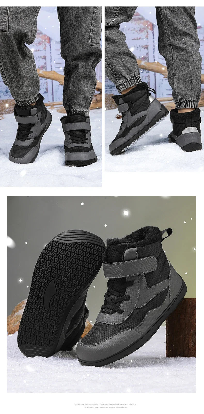 Boys Girls Winter Snow Boots Wide Toe Barefoot Insulated Waterproof Fur Lined Shoes for Kids Cold Weather Outdoor Sneakers