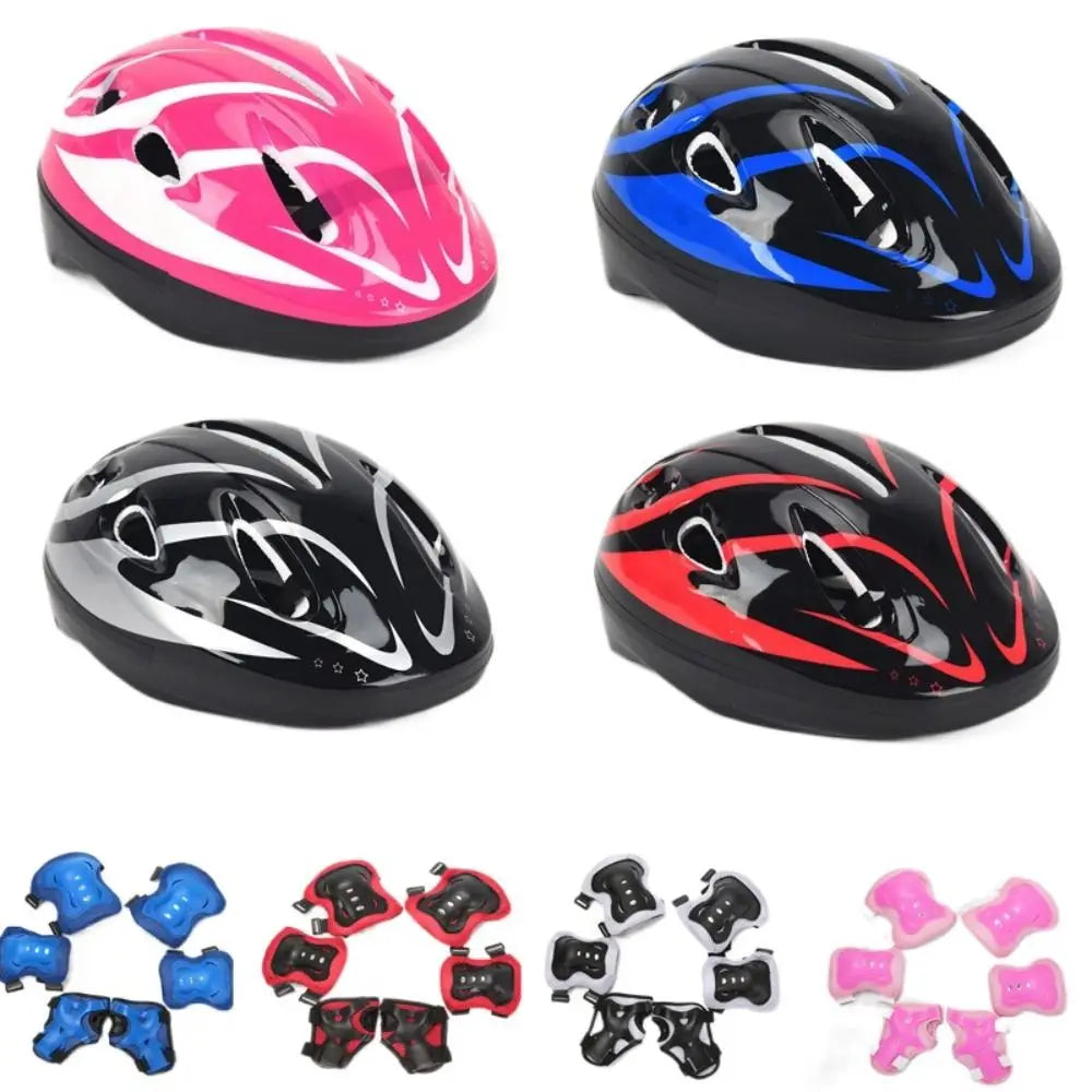 Kids Helmet Knee Elbow Pads Wrist Guard Sport Protective Gear Scooter Skateboard Skate Cycling Safety Set Boy Girl 4-12 Years