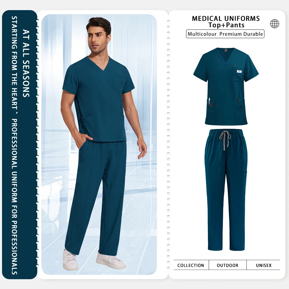Sykehusarbeidsklær Medisinske uniformer V-hals Lege-sykepleier arbeidsklær Kirurgi-skrubbsett Tannlege-apotek-arbeidsklær Kortermet drakt