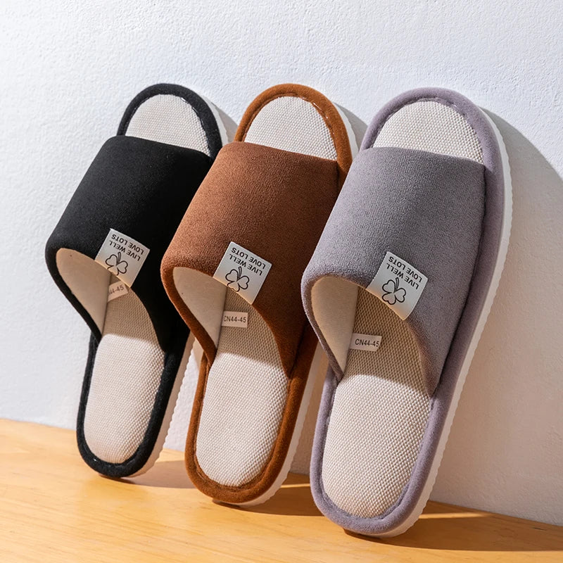 Chaussons pour homme, chaussons d'intérieur antidérapants à semelles souples pour le printemps et l'été, chaussons confortables en lin toutes saisons