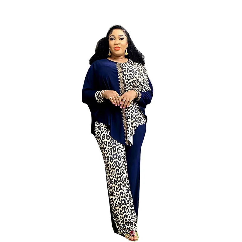 Ropa Africana de 2 Piezas para Mujer, Elegante Traje de Otoño de Manga Larga con Cuello Redondo, Top y Pantalón, Tallas Grandes, Conjuntos a Juego Dashiki, Ropa Africana