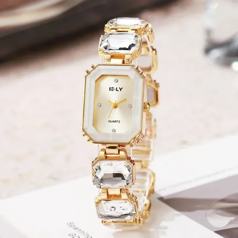 Reloj de cuarzo de diamantes grande y colorido para mujer, a la moda, de lujo, para regalo, correa de pedrería, dropshipping