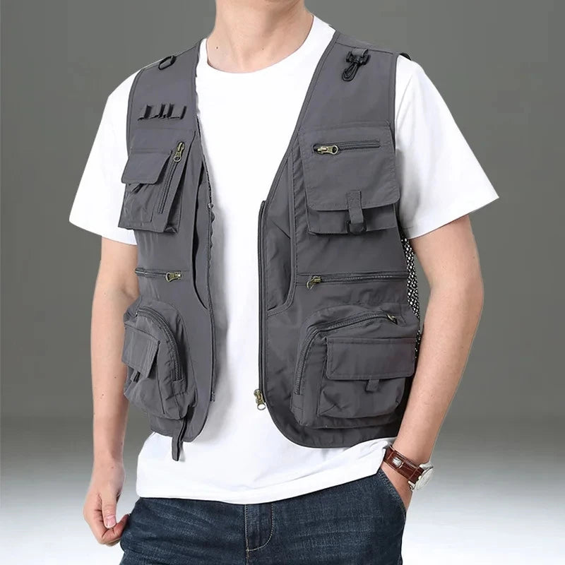 Nuevo chaleco táctico para hombre, chaleco de engranaje con correas, abrigo de verano para fotógrafo, chaleco de herramientas, muchos bolsillos, chaqueta de trabajo de malla sin mangas para hombre