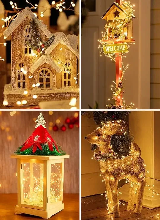 Decoración navideña Luces de cadena Adorno colgante de árbol de Navidad Suministros navideños para coronas de bricolaje Deshierbe en el hogar Interior Exterior