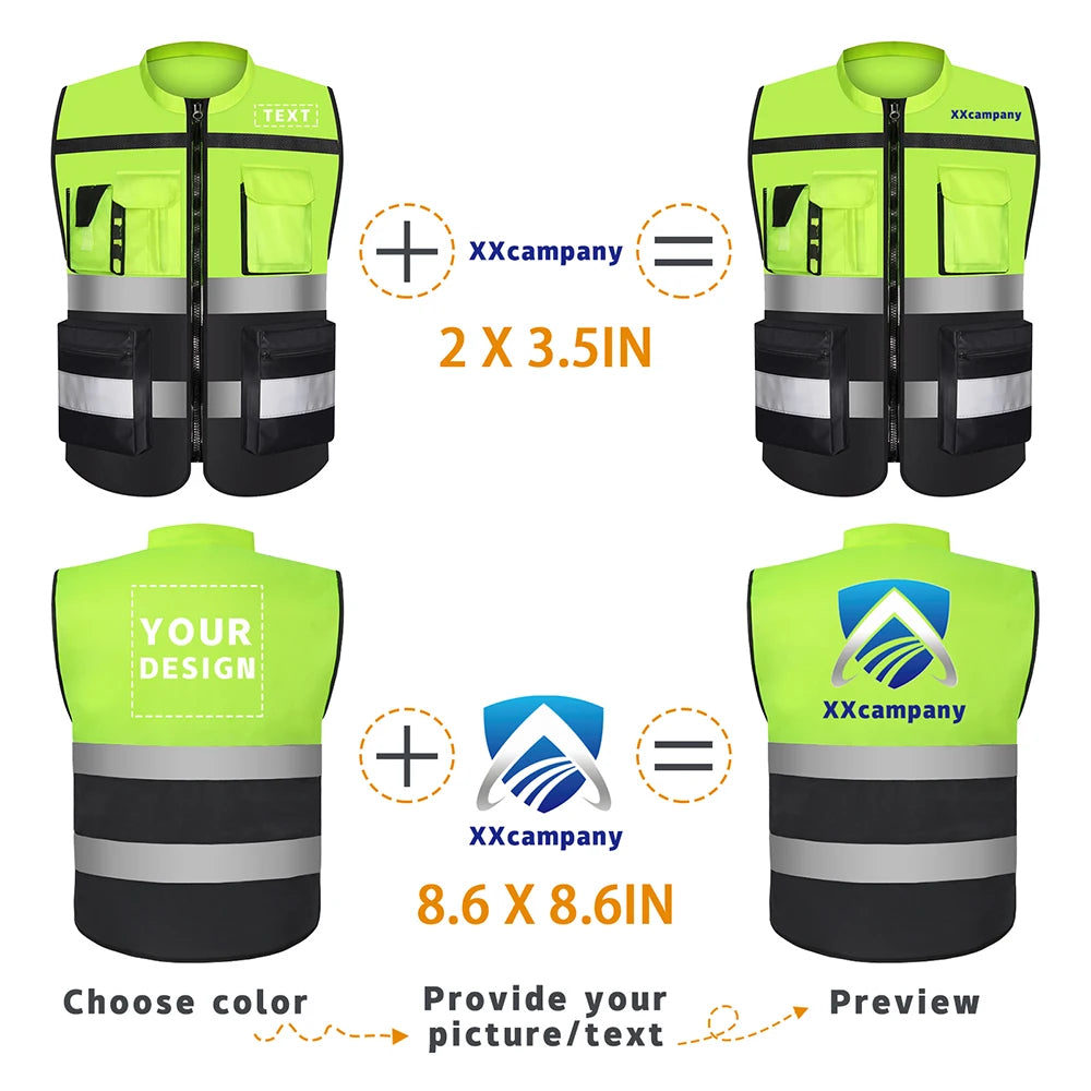 Workwear Vest With Logo Printing Night Construction Work Waistcoats Two Tone Vest Volunteer Uniform