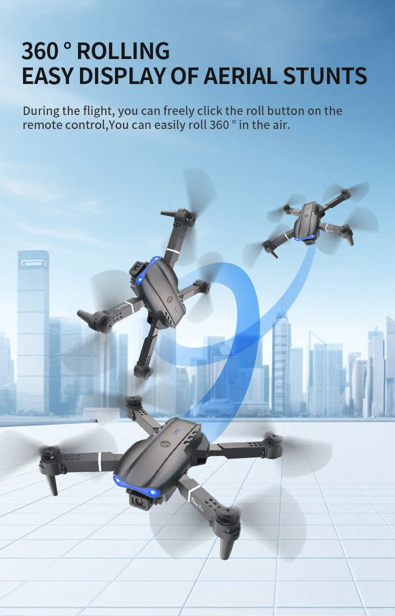 E99 PRO Drone Skjermkontroll Luftdrone Høydefinisjon Dobbeltkamera Fjernstyrt Fly, Sammenleggbar Quadcopter Barnegave