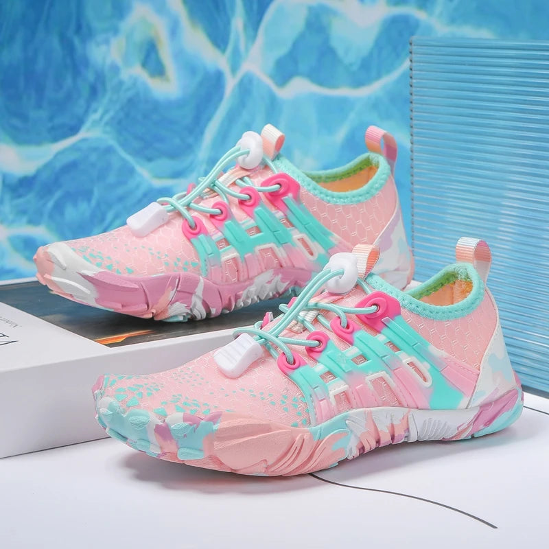 Zapatos de agua de secado rápido para niños, antideslizantes, resistentes al desgaste, con amortiguación, prevención, zapatillas transpirables suaves, zapatos descalzos para niños