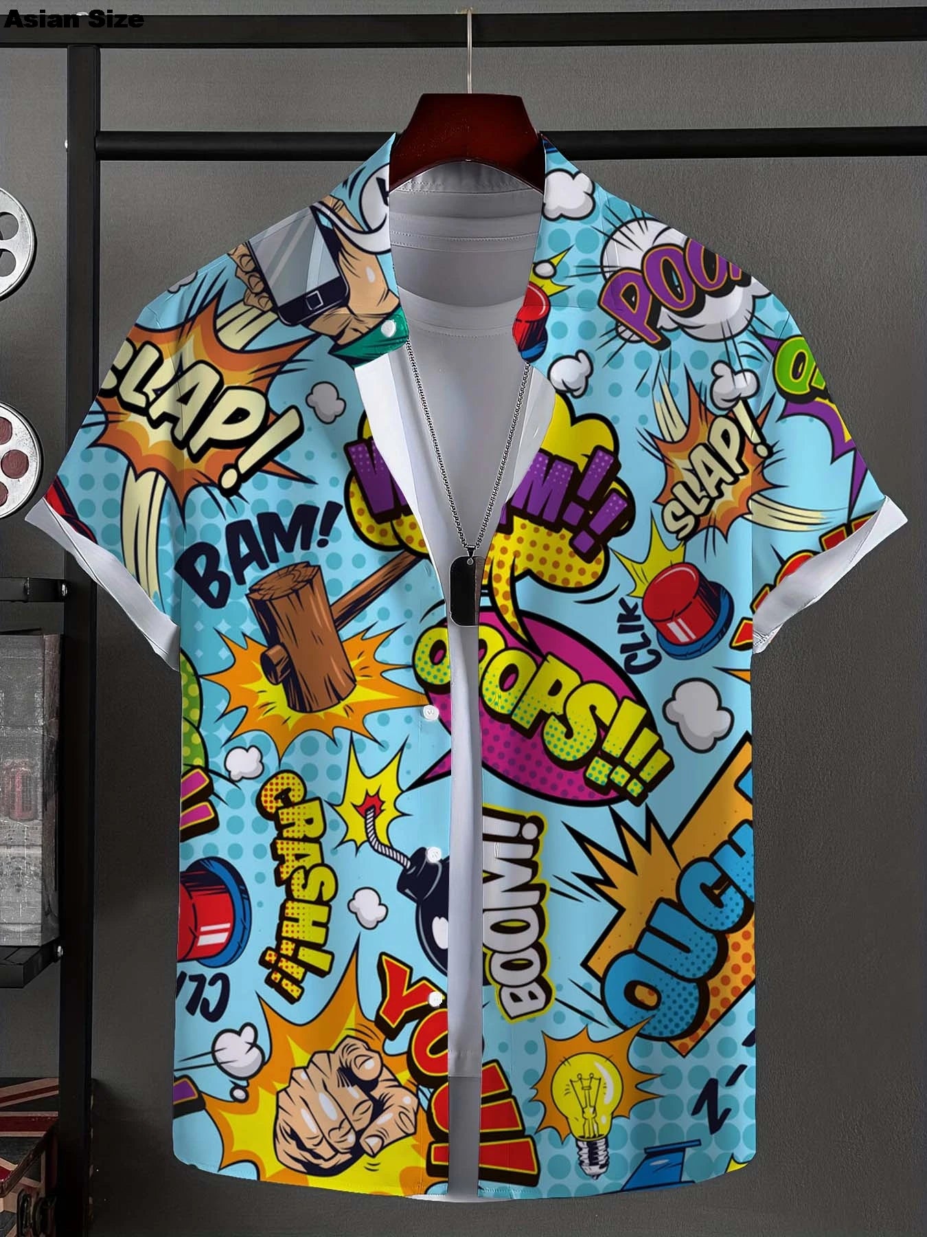 Camisa de hombre a la moda con gráficos novedosos, camisa abotonada, informal, unisex, nueva, de vacaciones, con solapa, manga corta, arte de grafiti
