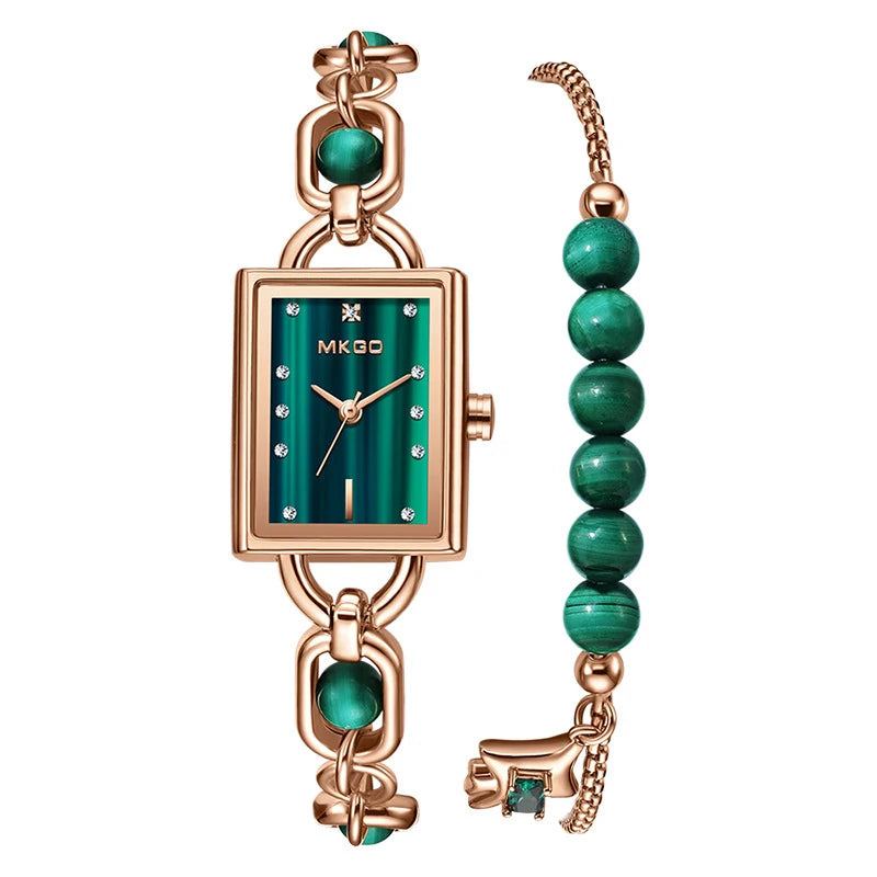 Women's Watch Light Luxury Brand Crystal Exquisite Medieval Emerald Bracelet Ladies Fashion Quartz Watches Accessories