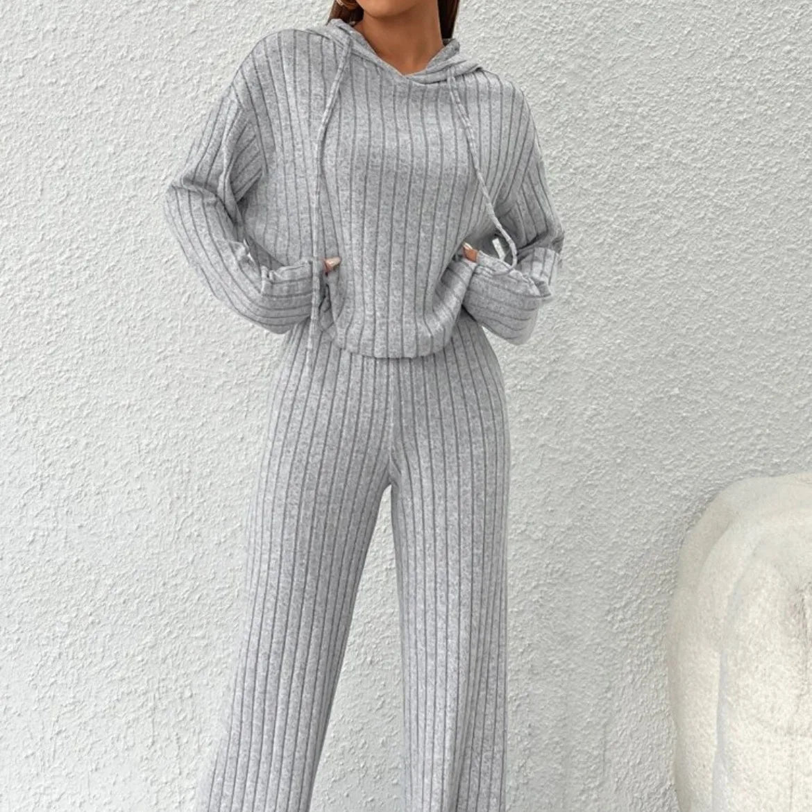 Fashion Long Sleeve Knitted Pant Sets Women Autumn Winter Home Casual Comfortable 2 Piece Sets Women Outfit Two Piece Set