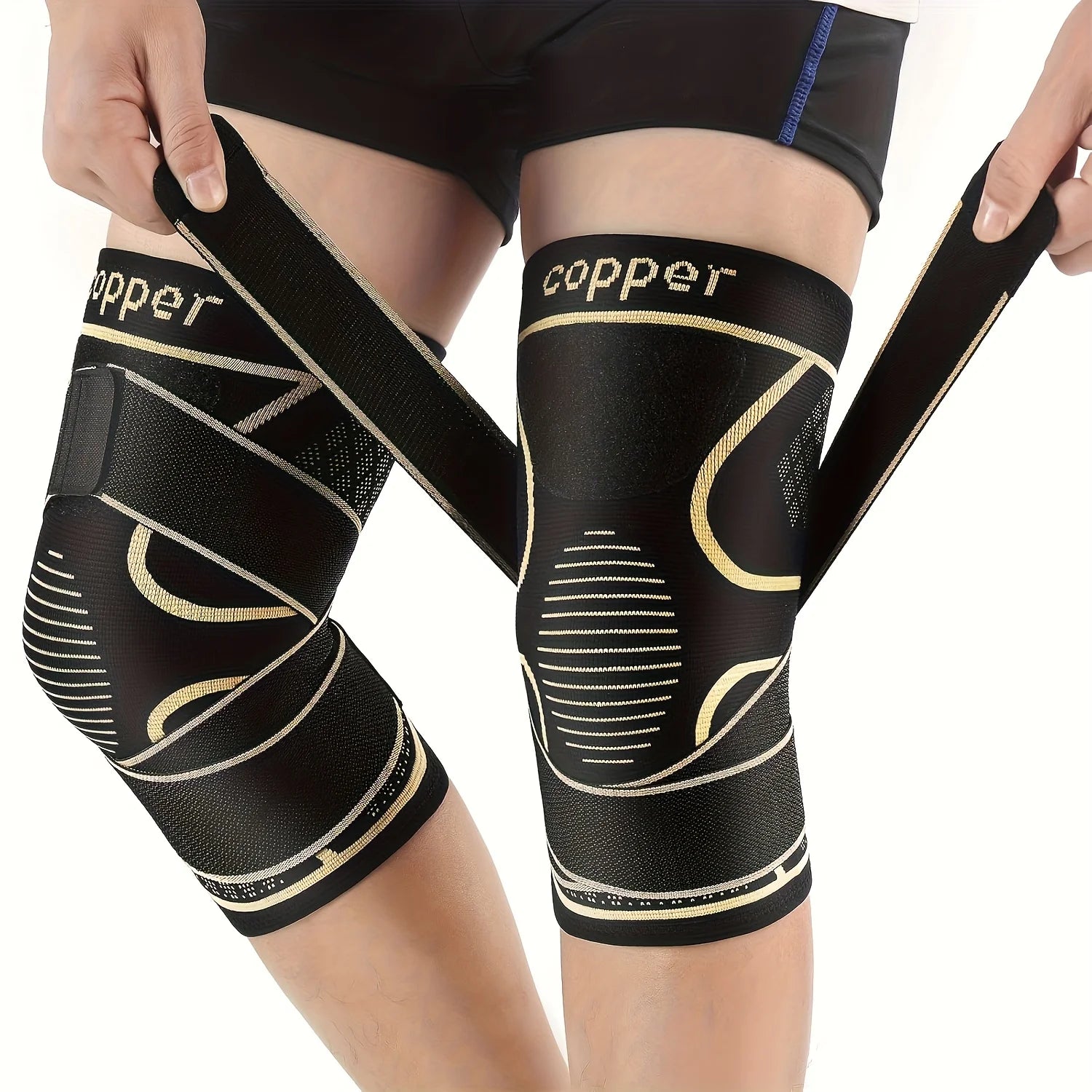 Copper Knee Sleeves With Two Straps For Sports, For Men And Women, For Running, Climbing Mountains, Fitness And Basketball