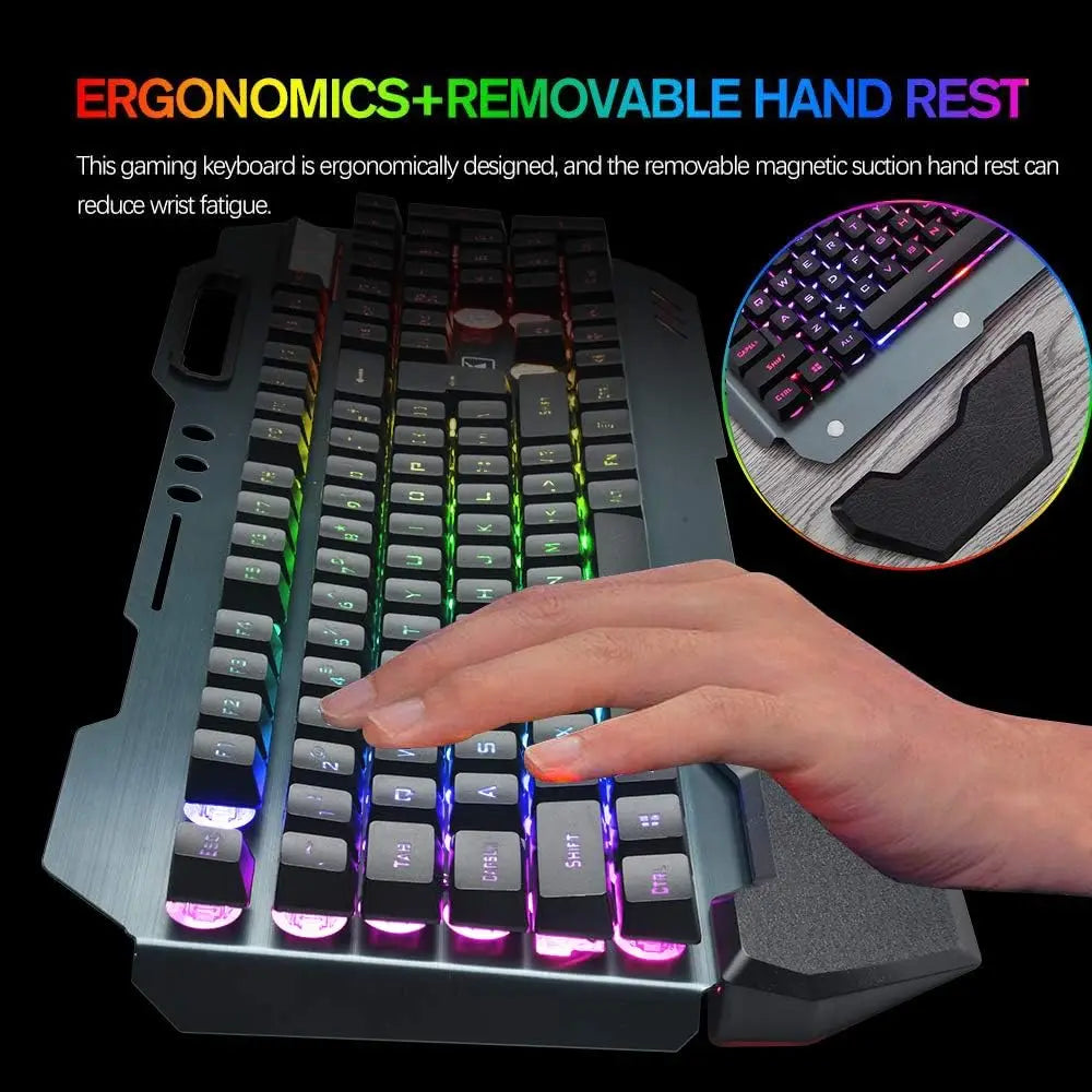 Teclado y ratón inalámbricos K680 para videojuegos, teclado retroiluminado LED arcoíris con panel metálico y batería recargable de 3800 mAh
