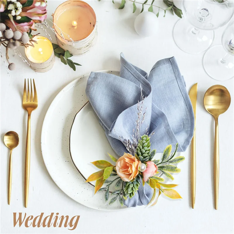 B84B - Ronds de serviette, lot de 12 ronds de serviette en forme de fleur avec perles, pour mariage, fête, Noël et vacances