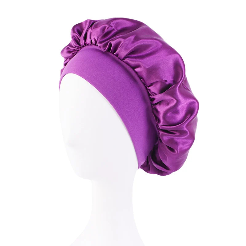 Gorros de satén lisos para mujer, con ala ancha, para dormir, bañarse, gorro unisex, con banda elástica, para el cuidado del cabello