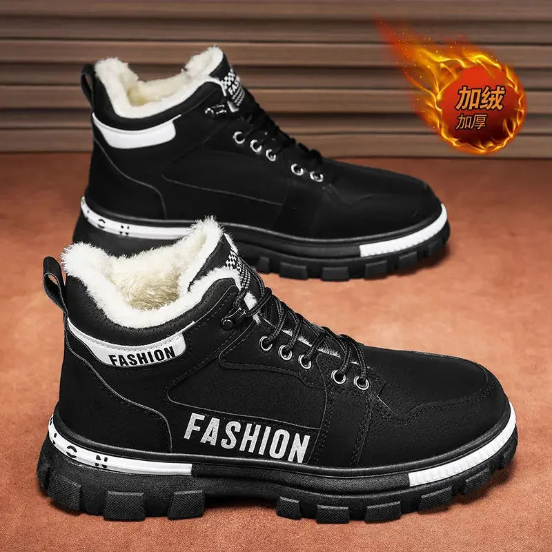 Men Snow Boots Winter Anti Slip Plush Indoor Warm Cold Proof Snow Boots High Top Platform Lace Up Outdoor Sport Work Boots