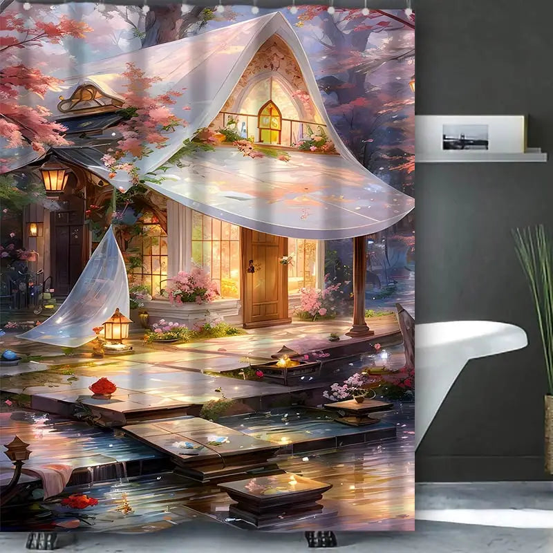 Dream view Cottage Bathing Curtain Bathroom Shower Curtain Waterproof With 12 Hooks Home Deco Free Ship