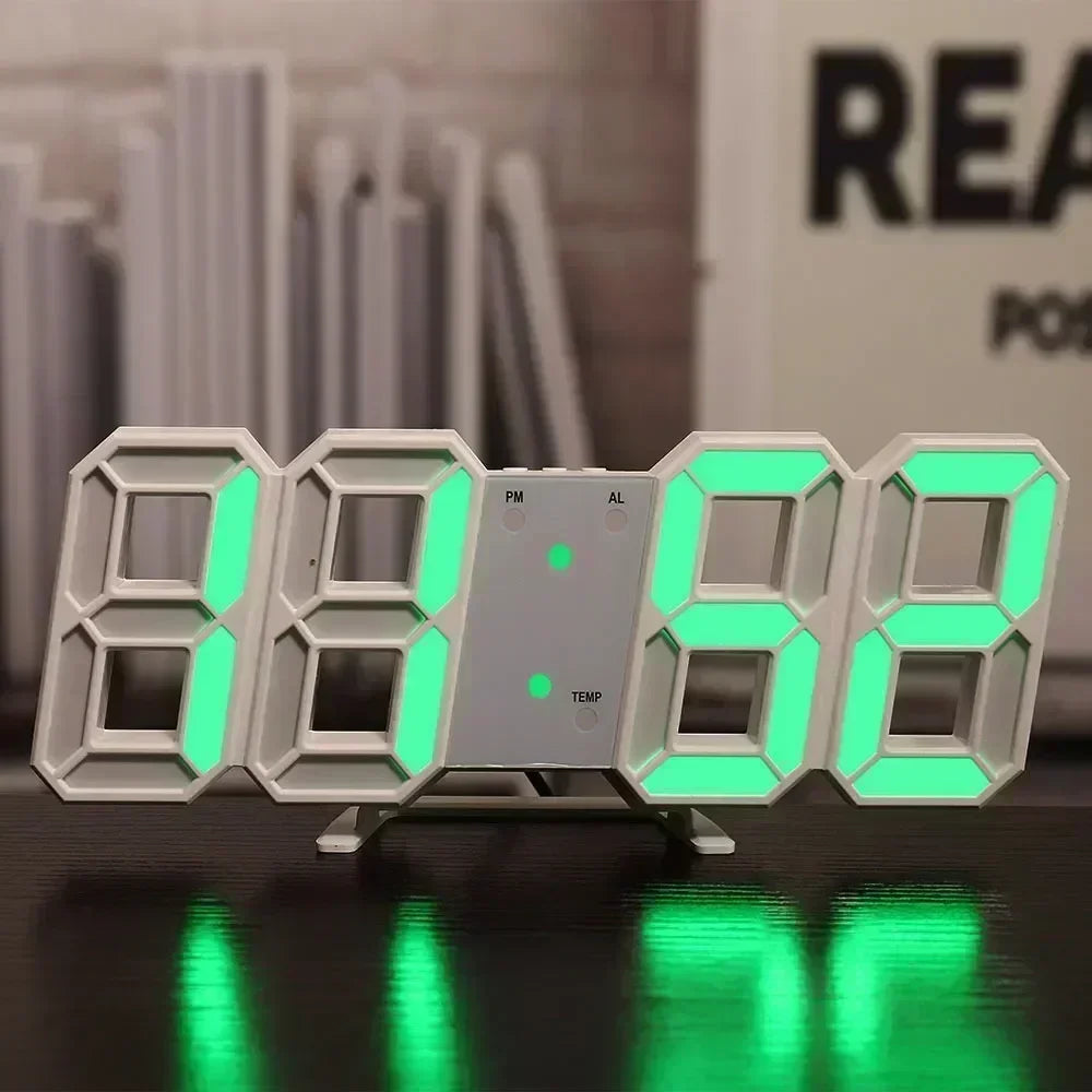 Reloj digital de pared, decoración para dormitorio, relojes electrónicos ajustables, relojes 3D LED para decoración del hogar, reloj con modo nocturno que brilla.