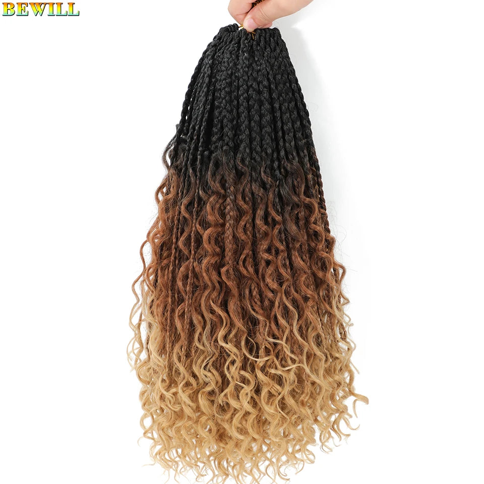 18" Long Boho Braids Extensions Goddess Box Braids Crochet Hair Black Purple Pink Synthetic Braiding Hair Bohemian Hippie Braids