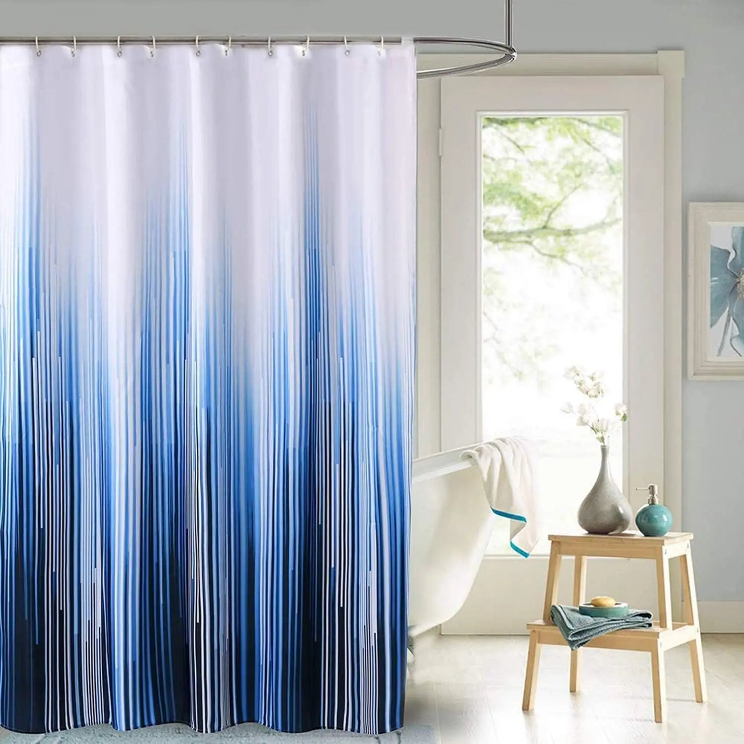Shower Curtain TextileMildew Resistant and Water-Repellent with 12White Shower Curtain Rings