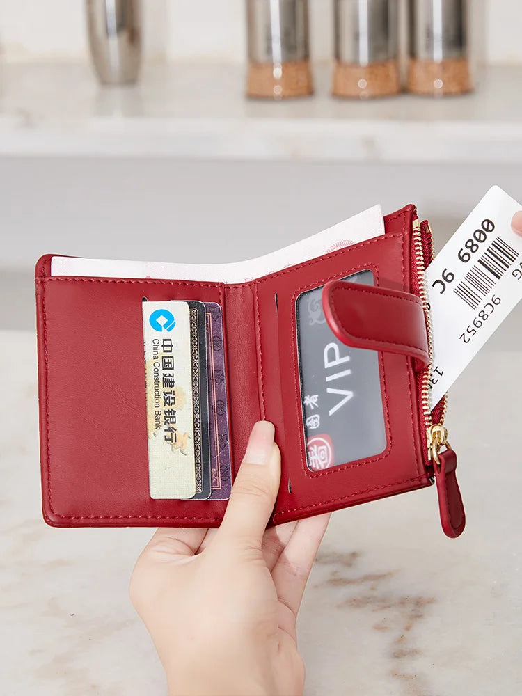 Classic Women's Luxury Card Clip Short Wallet Small Multi functionalPULeather Handbag Solid Color Double Fold Women's ZeroWallet
