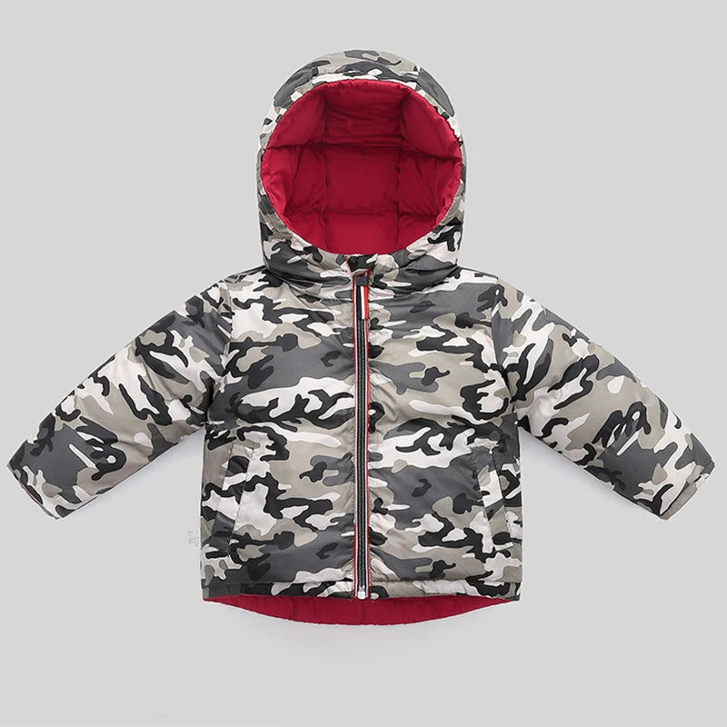 Chaquetas de plumón de invierno para niños, abrigo grueso y cálido de doble cara con capucha para niños de 2 a 10 años, ropa de abrigo infantil