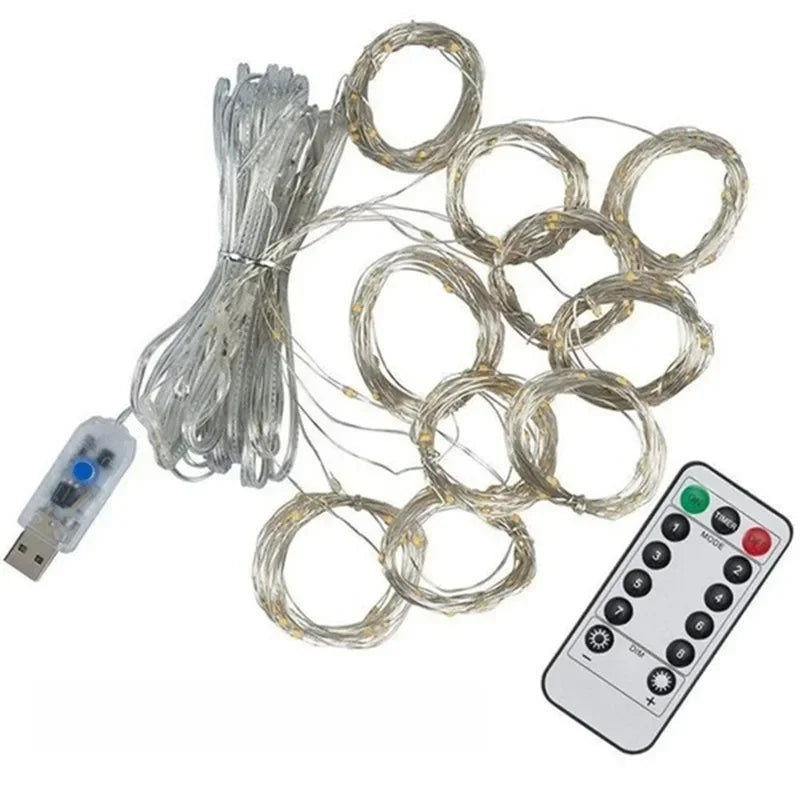 Guirnalda de luces de hadas LED para boda, luces de Navidad, enchufe USB, cortina, cadena de luces, decoración navideña, fiesta de cumpleaños, decoración de pared