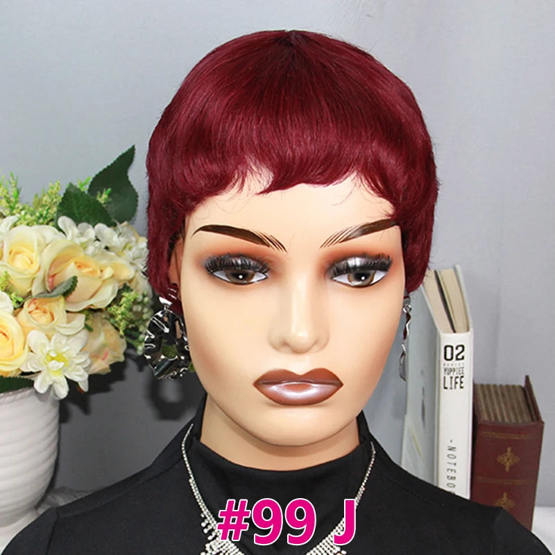 Pixie Cut Human Hair Wigs Short Wigs for Women Color 30 Layered Pixie Wig With Bangs Blonde Full Machine Made Wig On Sale