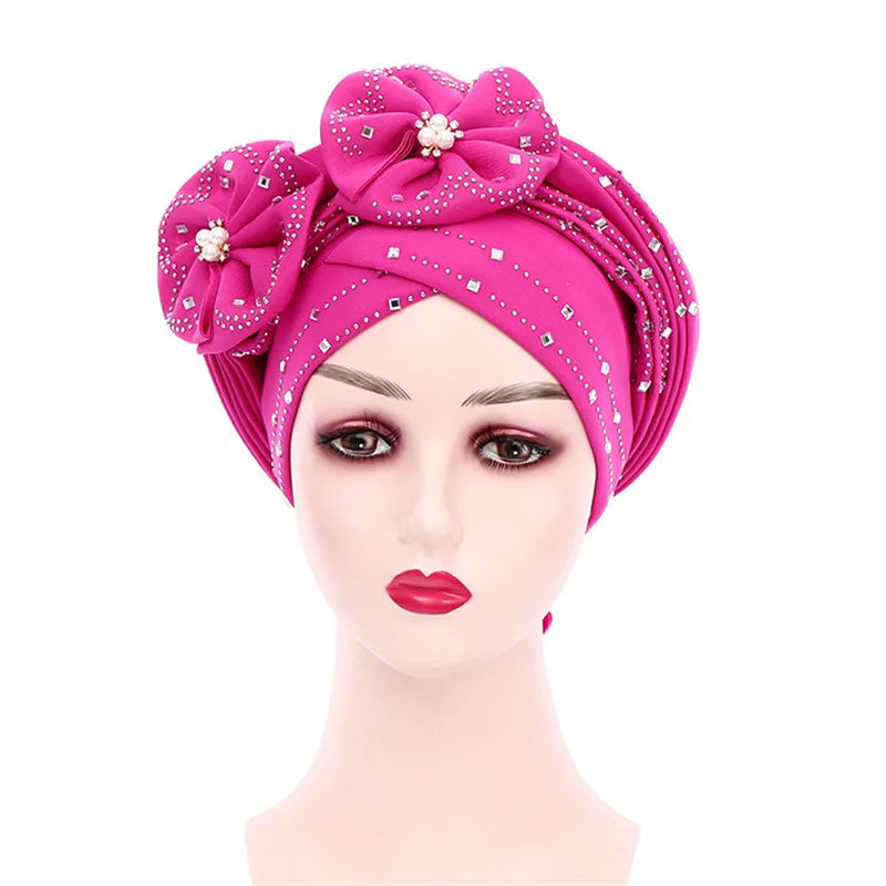 Luxury Diamonds African Autogele Already Made Headtie Female Head Wraps Lady Turnban Cap Wedding Party Headpiece