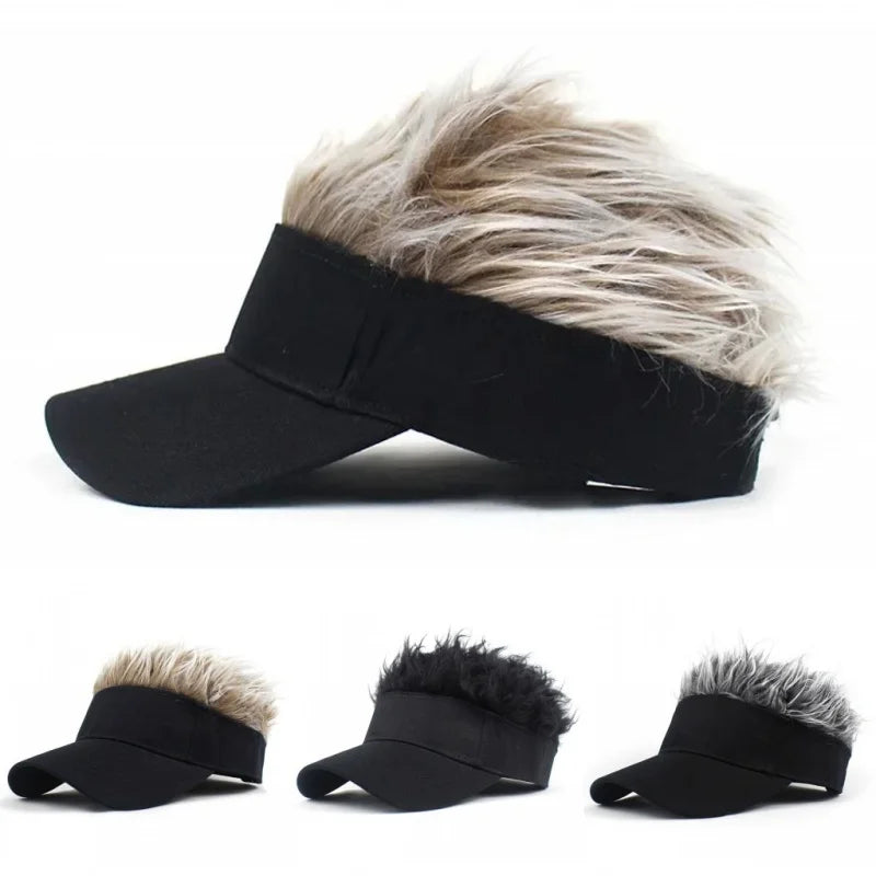 Sombrero de ala ancha con pelo sintético peinado con pinchos, gorra de béisbol de golf anti-UV para hombres y mujeres africanos, gorra de sol con pelo falso para deportes, correr, viseras de protección solar