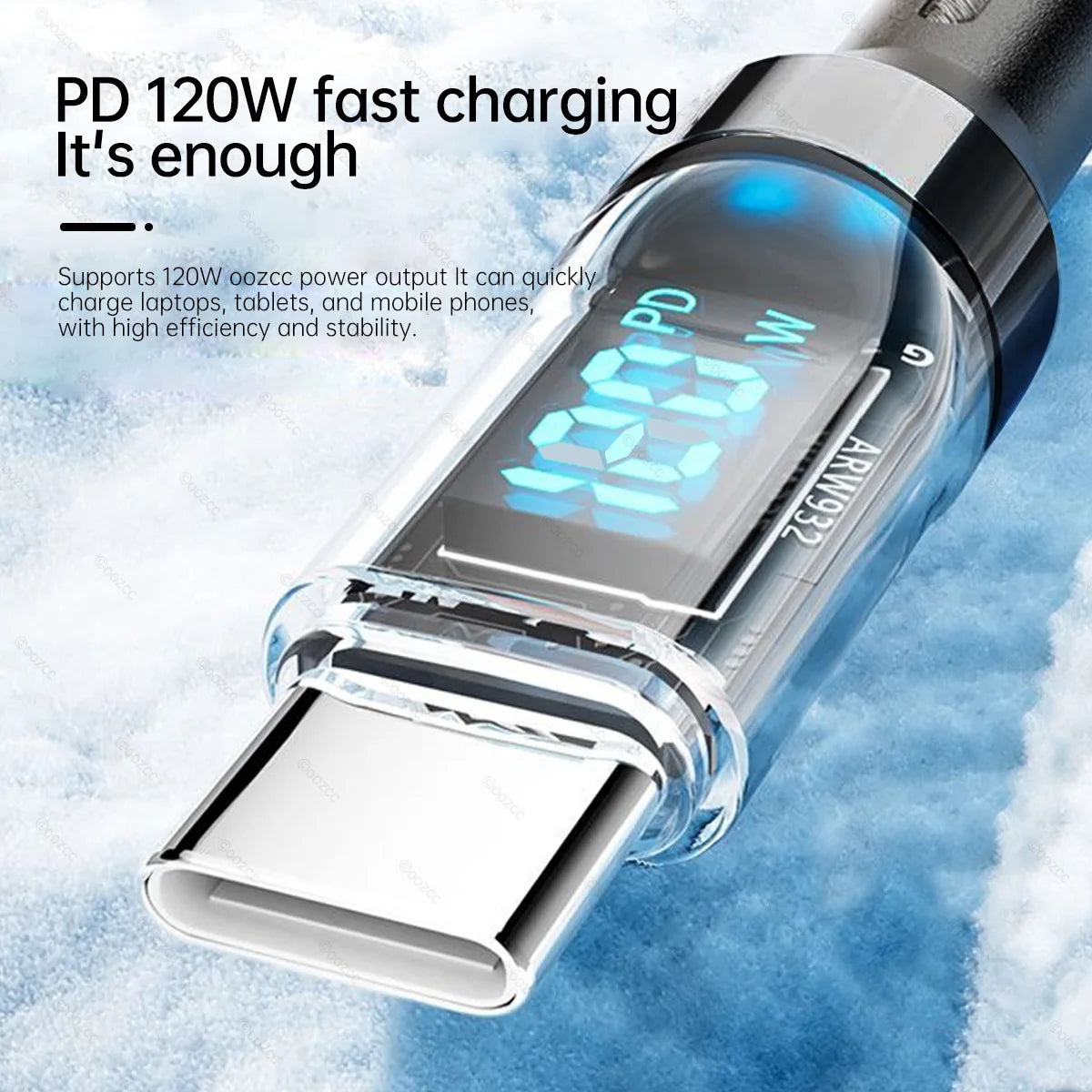 LCD Watt Display Cable, Max 120W Super Fast Charging USB Type C Cable Data Transfer, USB A to Lightning for IPhone14 Pro
