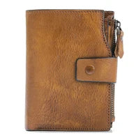 Cartera de lujo hecha a mano de cuero genuino Crazy Horse para hombre, cartera pequeña de cuero para hombre, monedero corto con clip para billetes, bolsa para dinero, café negro