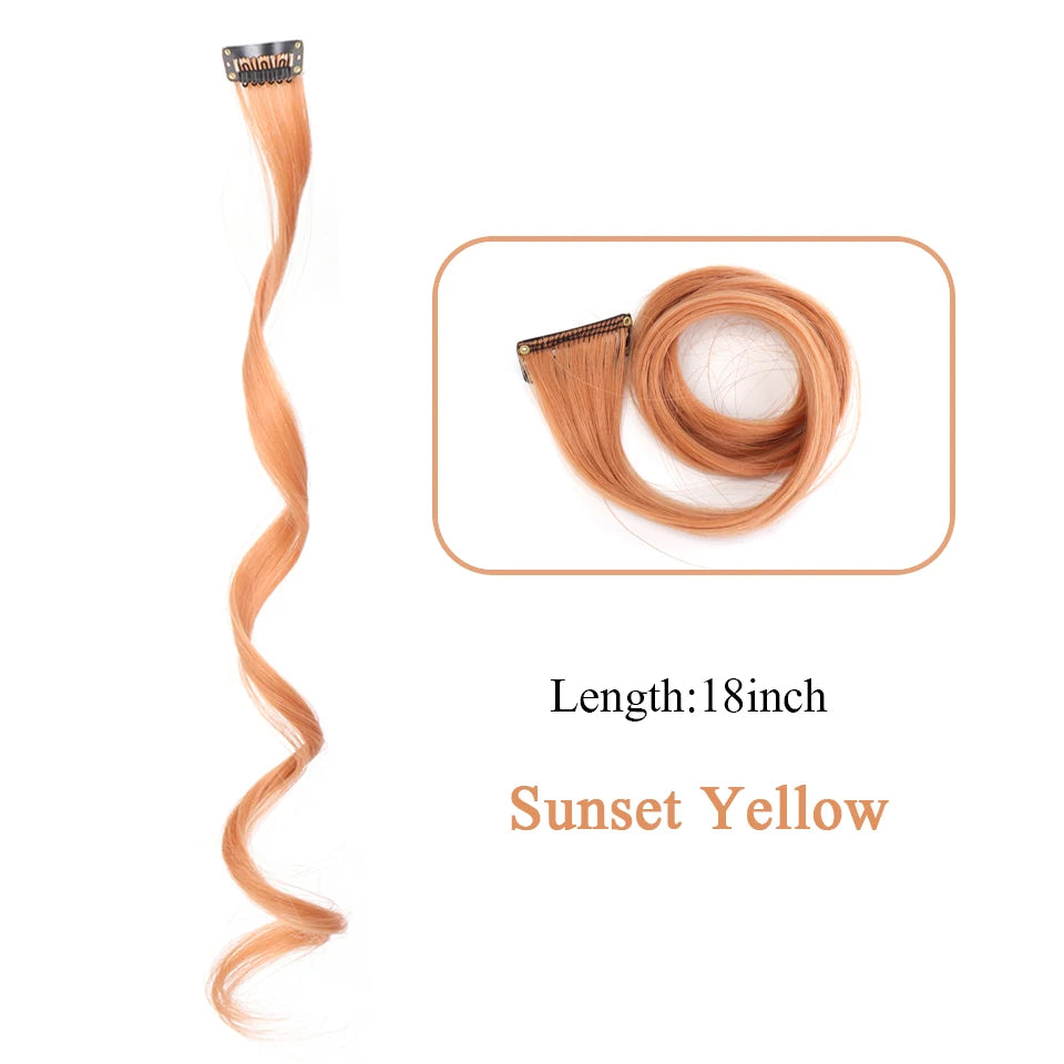 Extensions de cheveux synthétiques longues et bouclées pour femmes, résistantes à la chaleur, à clipser, couleur or, gris, violet, rose, rouge