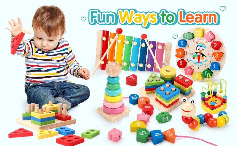 Montessori Bebé Juguetes Niños Rompecabezas 3D Madera Juegos Bebé Aprendizaje Temprano Juguetes Educativos Madera Para Niños Regalos Cumpleaños