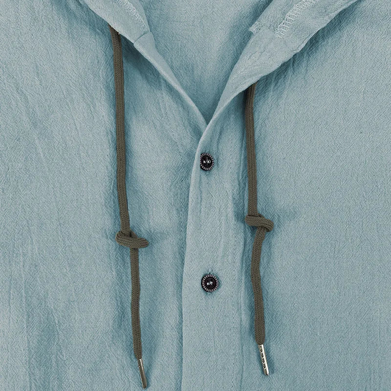 Camisas casuales de playa para hombre, de algodón y lino, con capucha, de manga larga, para hombre, holgada, de color liso, con botones, cárdigan, ropa de calle.